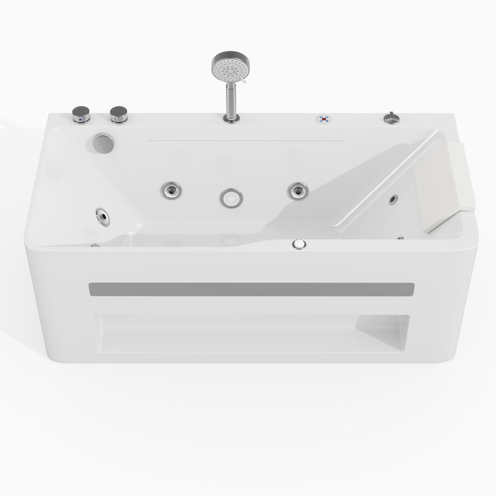 59" Whirlpool Bathtub with Thermostatic Control & Massage Jets & LED Lighting