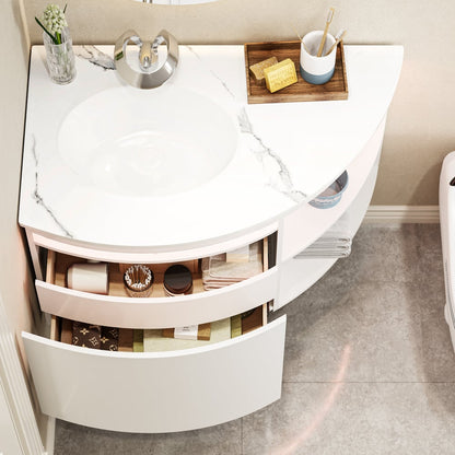 Modern 36" Corner Floating Single Bathroom Vanity with Sink, LED Light, Storage