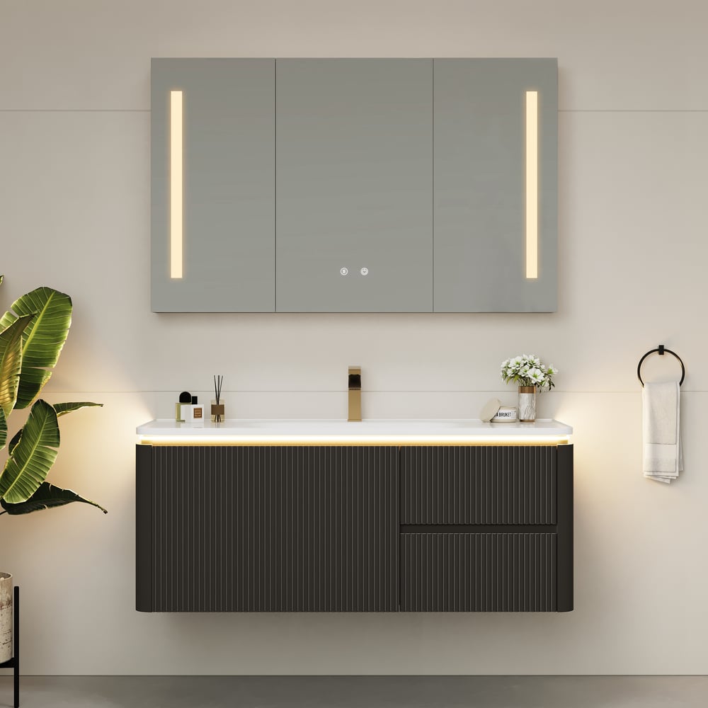Modern 47.2" Floating Bathroom Vanity with Sink, Soft LED, Ample Storage