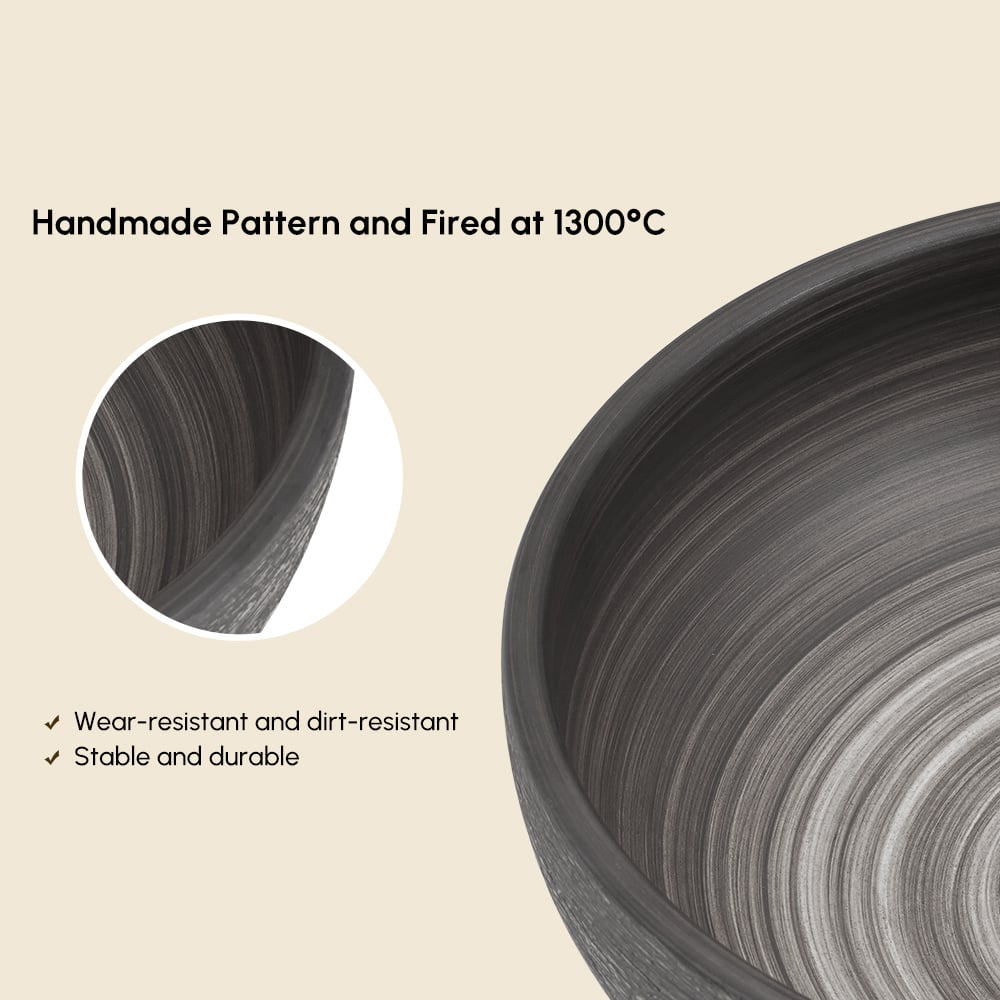 16" Grey Round Ceramic Bathroom Sink – Matte Glazed Vessel Sink
