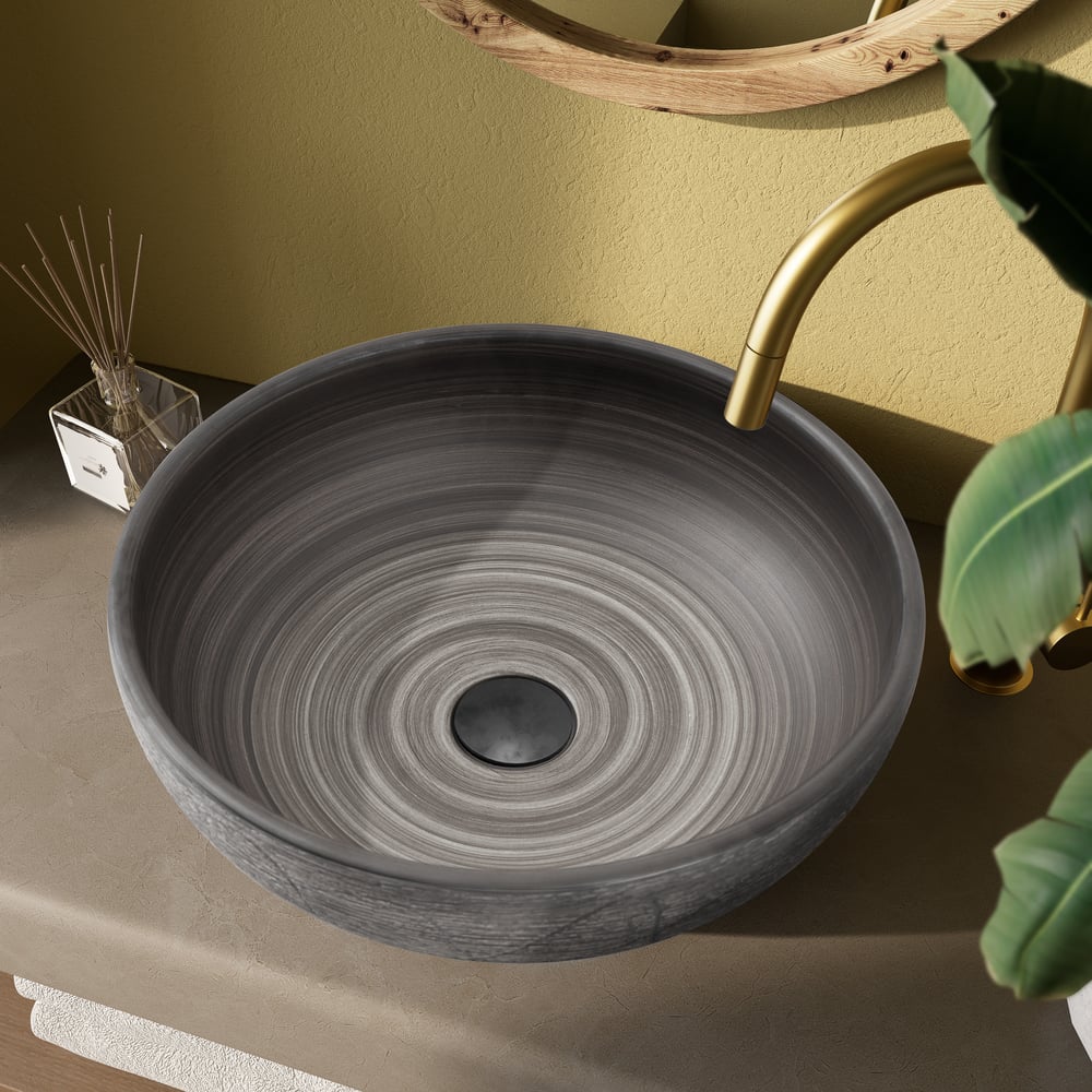 16" Grey Round Ceramic Bathroom Sink – Matte Glazed Vessel Sink