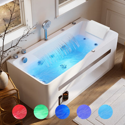 59" Whirlpool Bathtub with Thermostatic Control & Massage Jets & LED Lighting