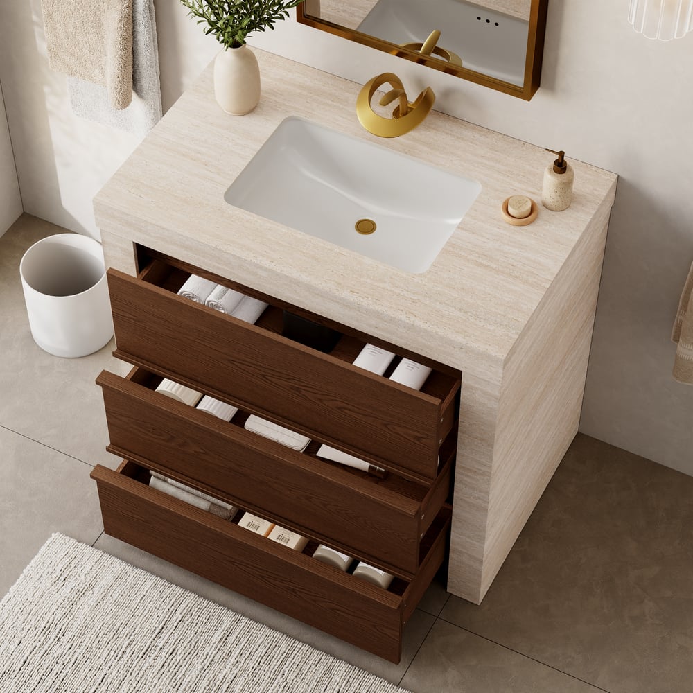 36" Single Bathroom Vanity with Ceramic Sink, Sintered Stone Top