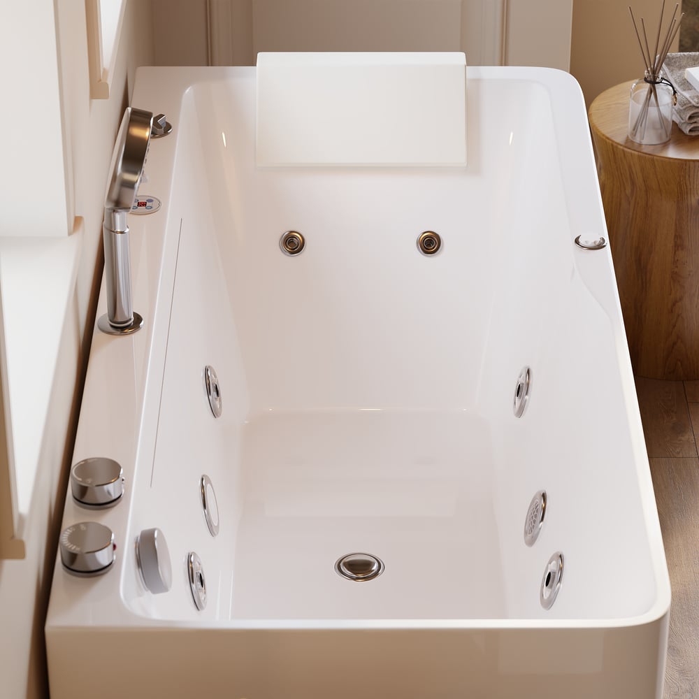 59" Whirlpool Bathtub with Thermostatic Control & Massage Jets & LED Lighting