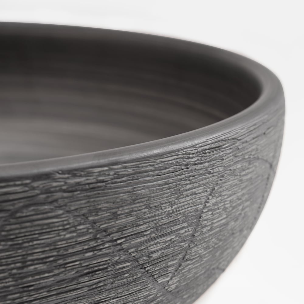 16" Grey Round Ceramic Bathroom Sink – Matte Glazed Vessel Sink