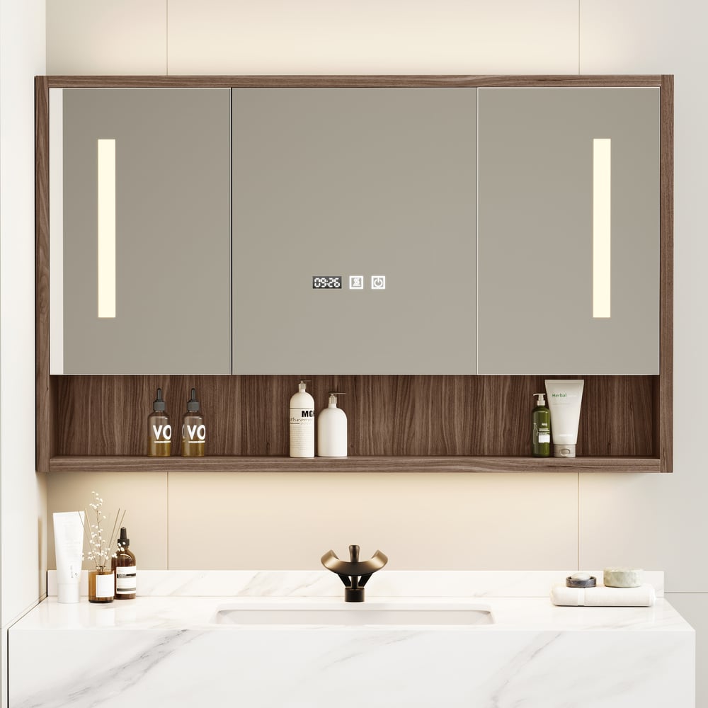 39.3" Walnut Bathroom Vanity & LED Medicine Cabinet Set
