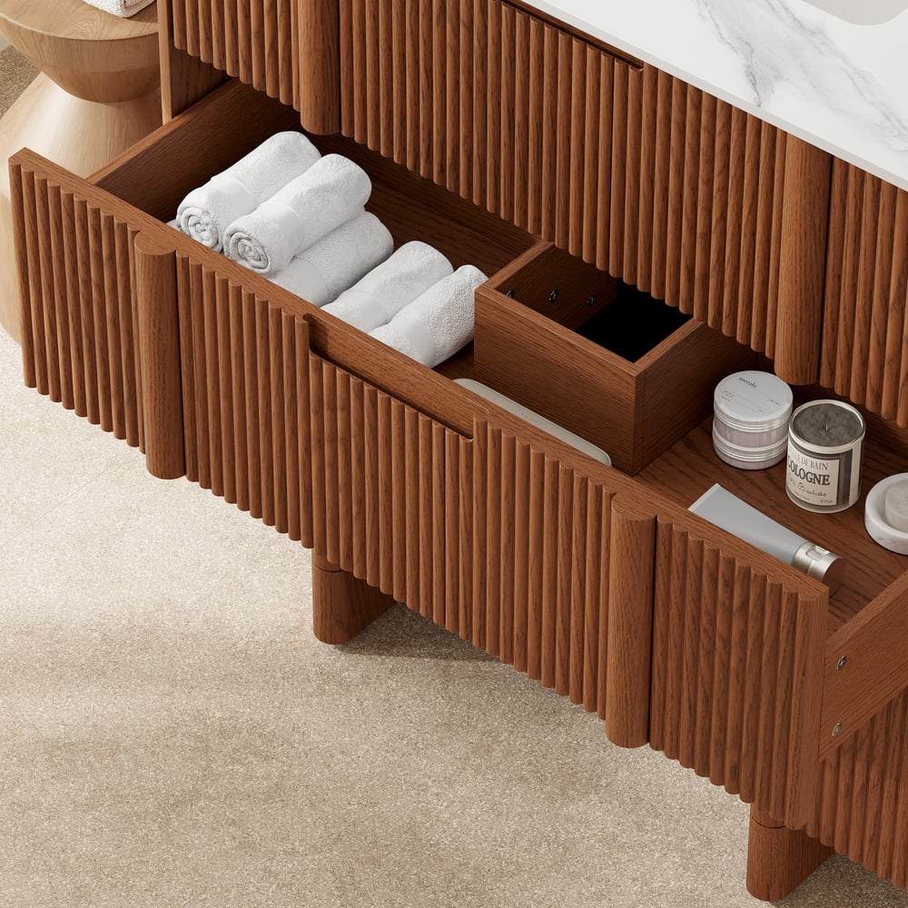 36" Fluted Single Bathroom Vanity with Sink and Sintered Stone Top