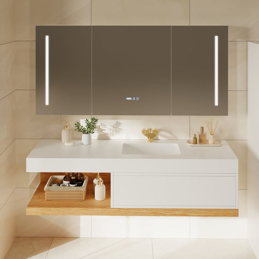 59" Floating Bathroom Vanity & LED Medicine Cabinet Set