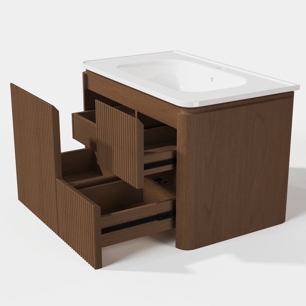 Modern  32" Floating Fluted Bathroom Vanity with Sink, Soft LED, Ample Storage