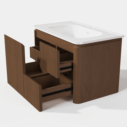 Modern  32" Floating Fluted Bathroom Vanity with Sink, Soft LED, Ample Storage