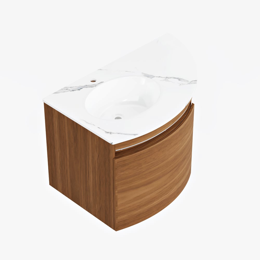 Modern 36" Corner Floating Single Bathroom Vanity with Sink, LED Light, Storage