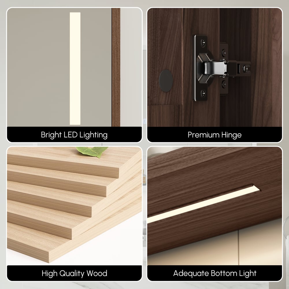 39.3" Walnut Bathroom Vanity & LED Medicine Cabinet Set