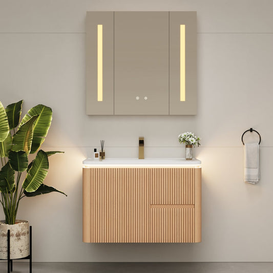 Modern  32" Floating Bathroom Vanity  with Sink, LED Light, Ample Storage