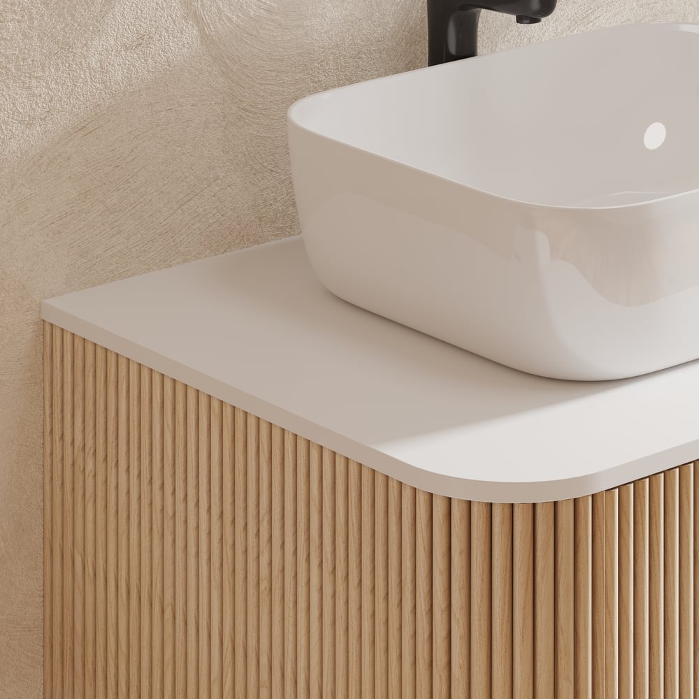 32" Fluted Freestanding Bathroom Vanity with Vessel Sink, 3-Drawers, Sintered Stone top