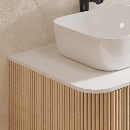 32" Fluted Freestanding Bathroom Vanity with Vessel Sink, 3-Drawers, Sintered Stone top