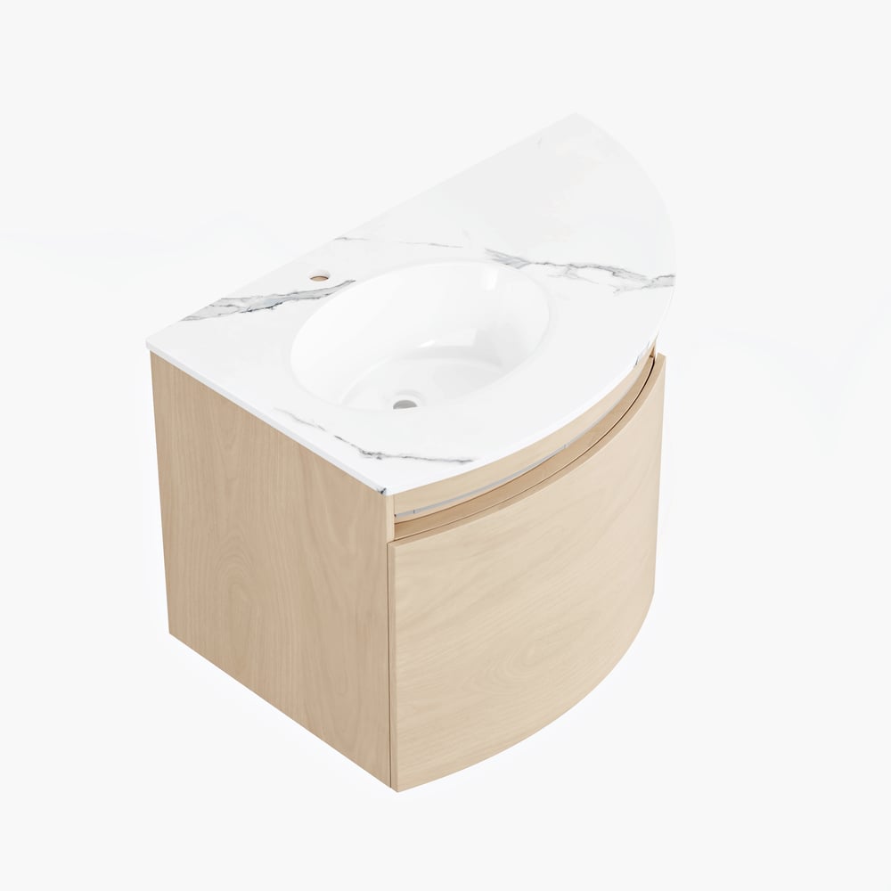 Modern 36" Corner Floating Single Bathroom Vanity with Sink, LED Light, Storage