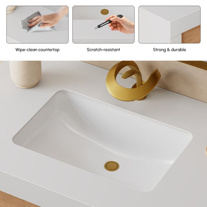 36" Single Bathroom Vanity with Ceramic Sink, Sintered Stone Top