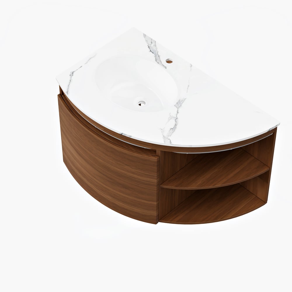 Modern 36" Corner Floating Single Bathroom Vanity with Sink, LED Light, Storage