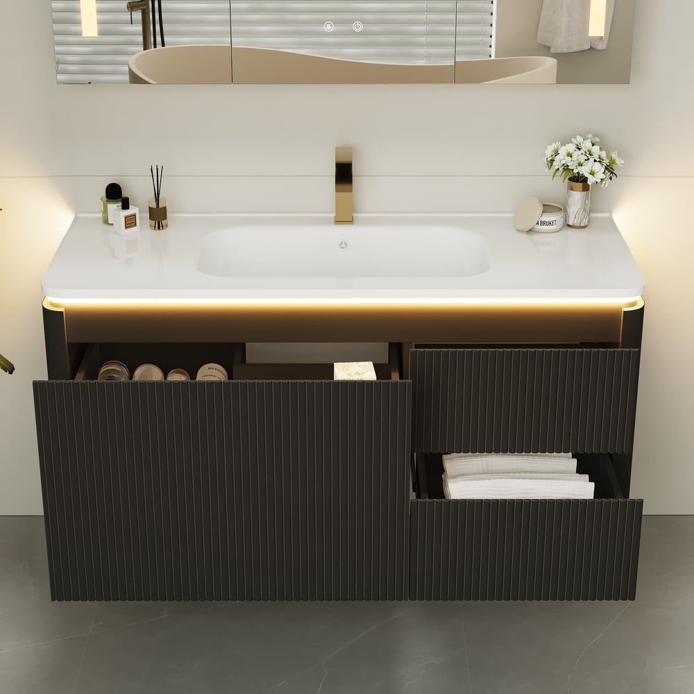Modern 47.2" Floating Bathroom Vanity with Sink, Soft LED, Ample Storage