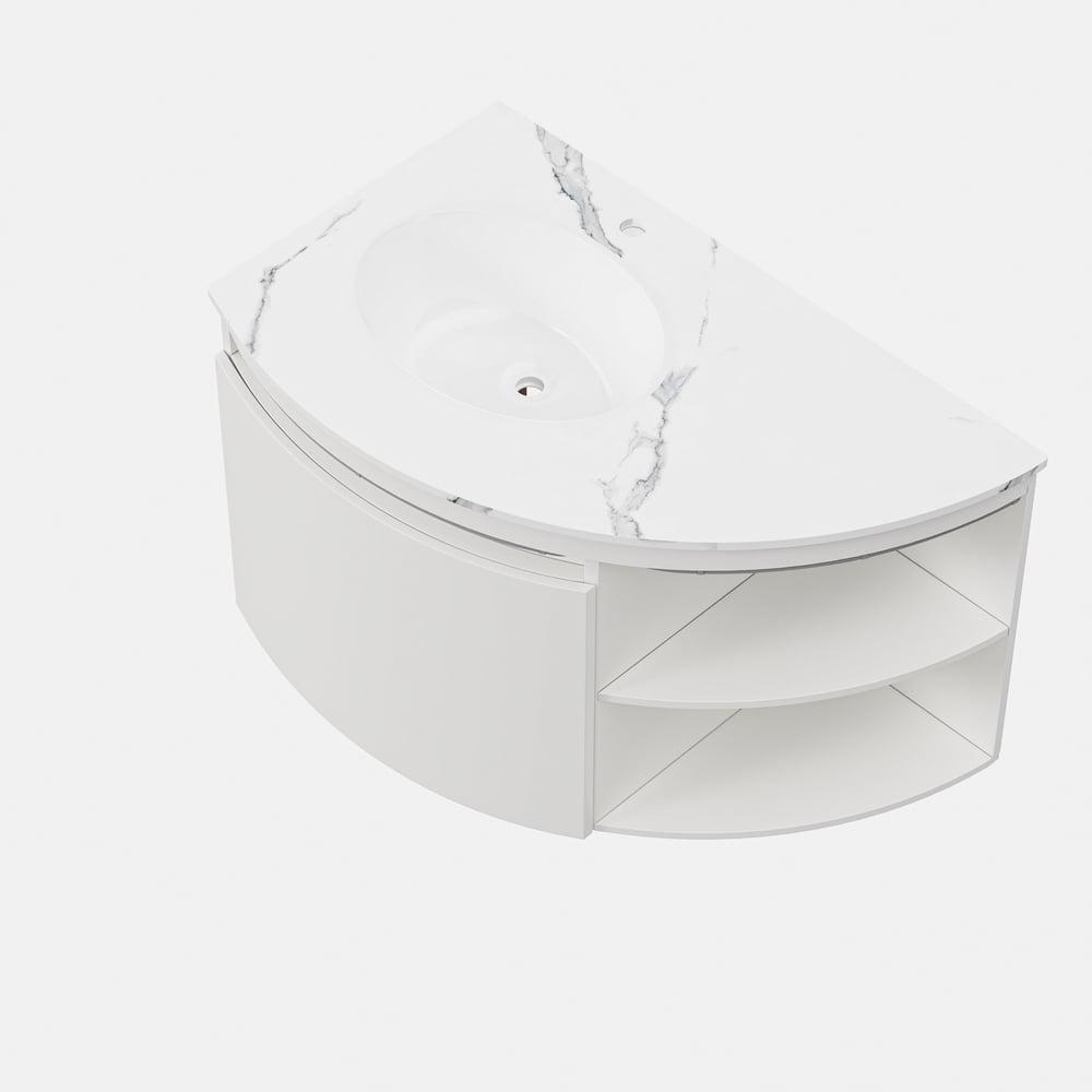 Modern 36" Corner Floating Single Bathroom Vanity with Sink, LED Light, Storage