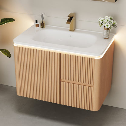 Modern  32" Floating Bathroom Vanity  with Sink, LED Light, Ample Storage