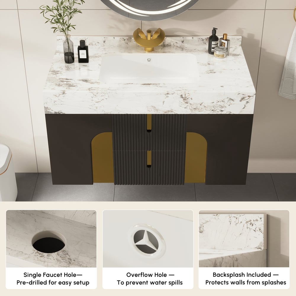 Artis 36" Floating Single Bathroom Vanity with Sink, Sintered Stone Top, Ample Storage