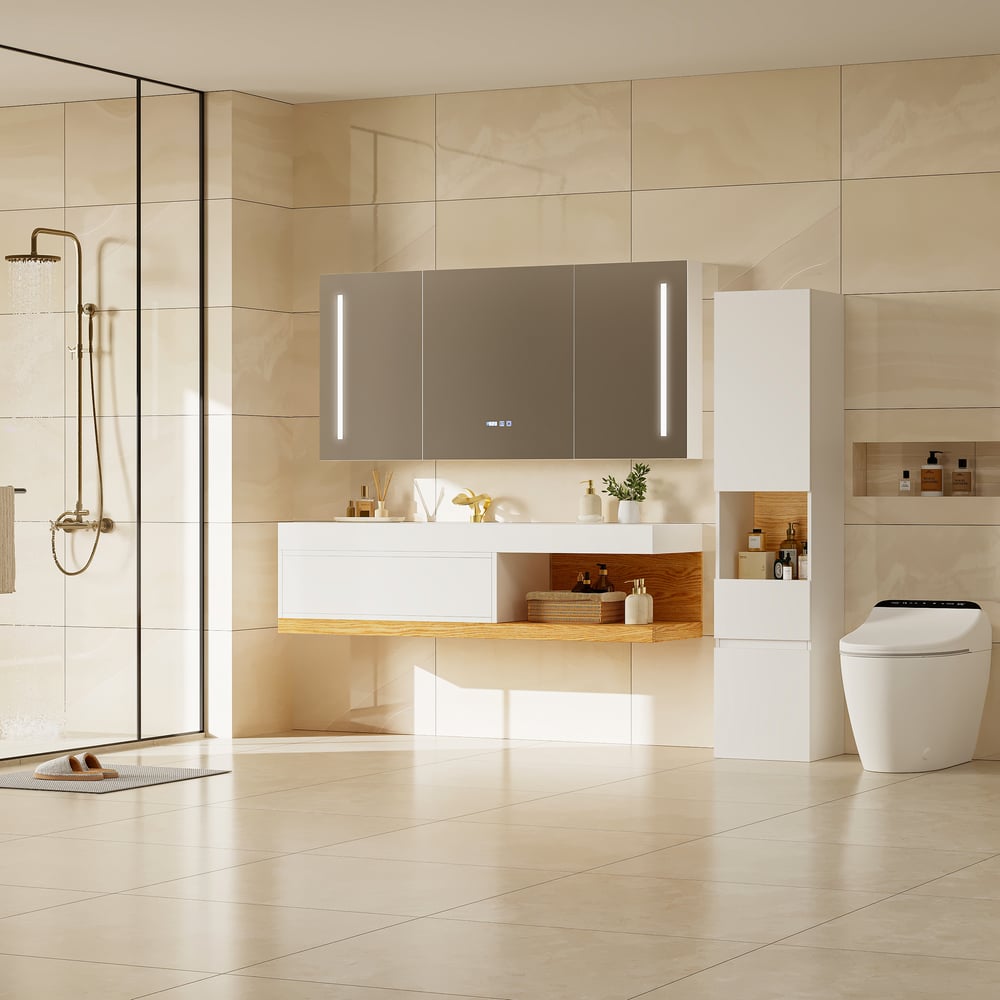 59" Floating Bathroom Vanity & LED Medicine Cabinet Set