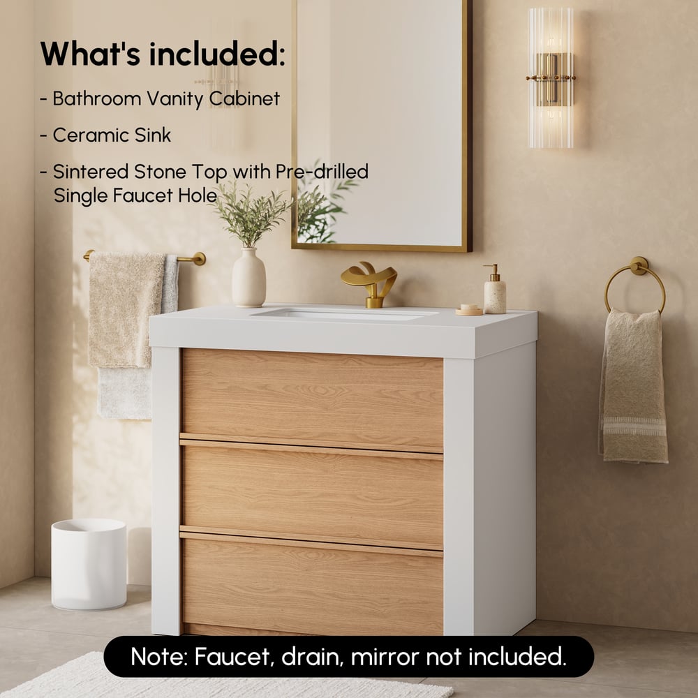 36" Single Bathroom Vanity with Ceramic Sink, Sintered Stone Top