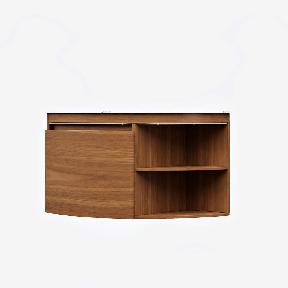 Modern 36" Corner Floating Single Bathroom Vanity with Sink, LED Light, Storage