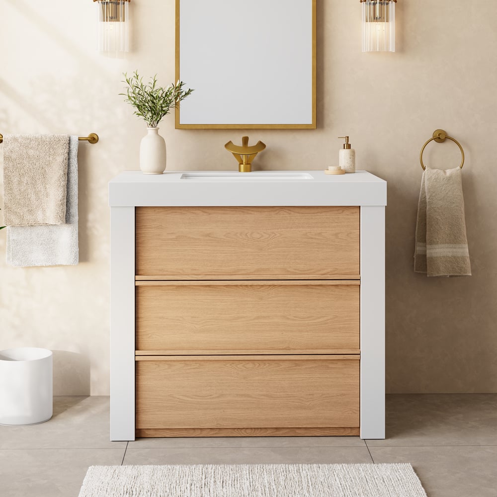 36" Single Bathroom Vanity with Ceramic Sink, Sintered Stone Top