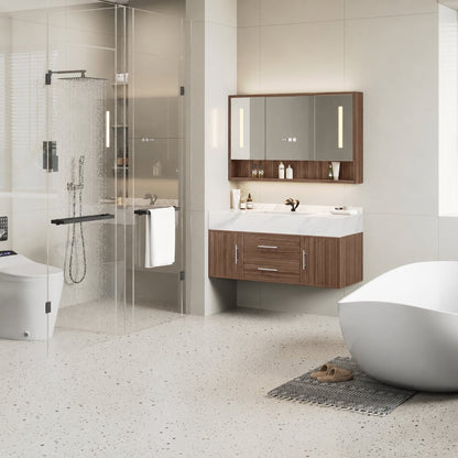 39.3" Walnut Bathroom Vanity & LED Medicine Cabinet Set
