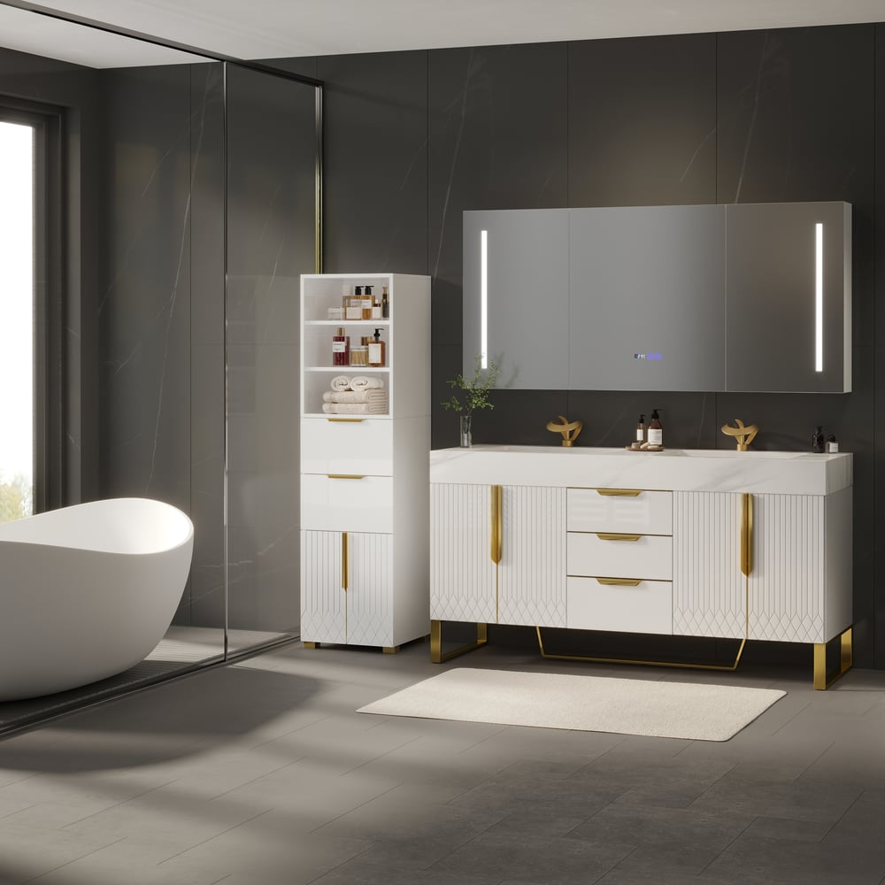 Aro 59" Double Bathroom Vanity & 59" Bathroom Storage Cabinet Set