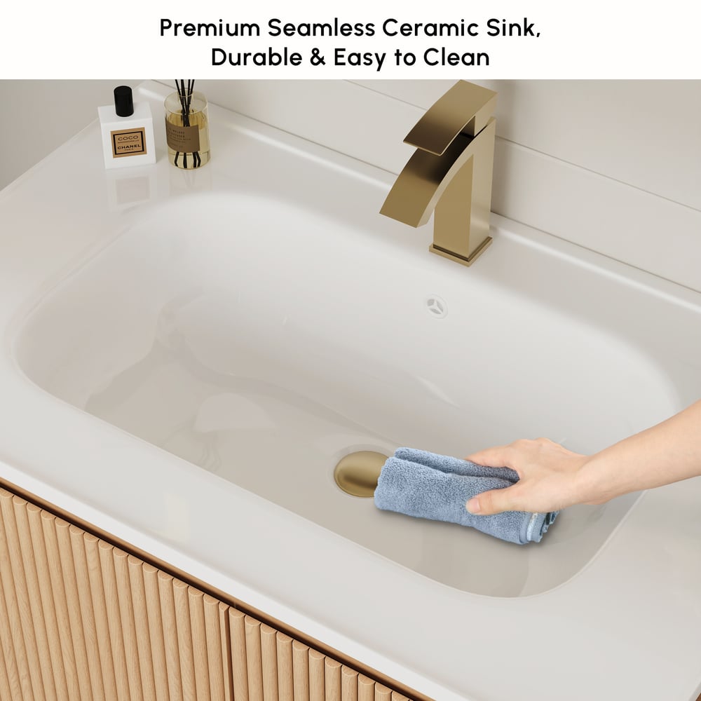 Modern  32" Floating Bathroom Vanity  with Sink, LED Light, Ample Storage