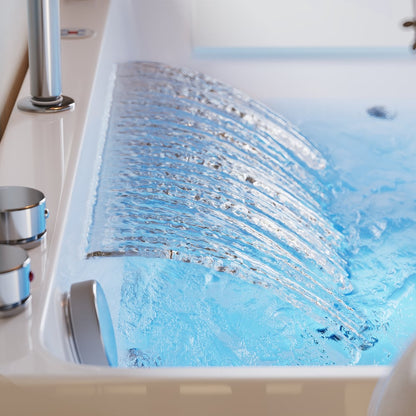 59" Whirlpool Bathtub with Thermostatic Control & Massage Jets & LED Lighting
