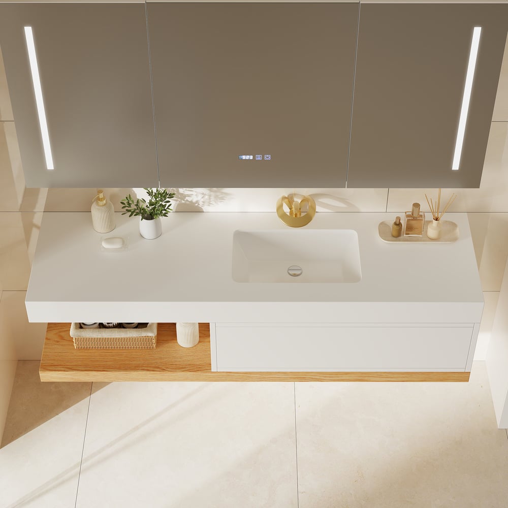 59" Floating Bathroom Vanity & LED Medicine Cabinet Set