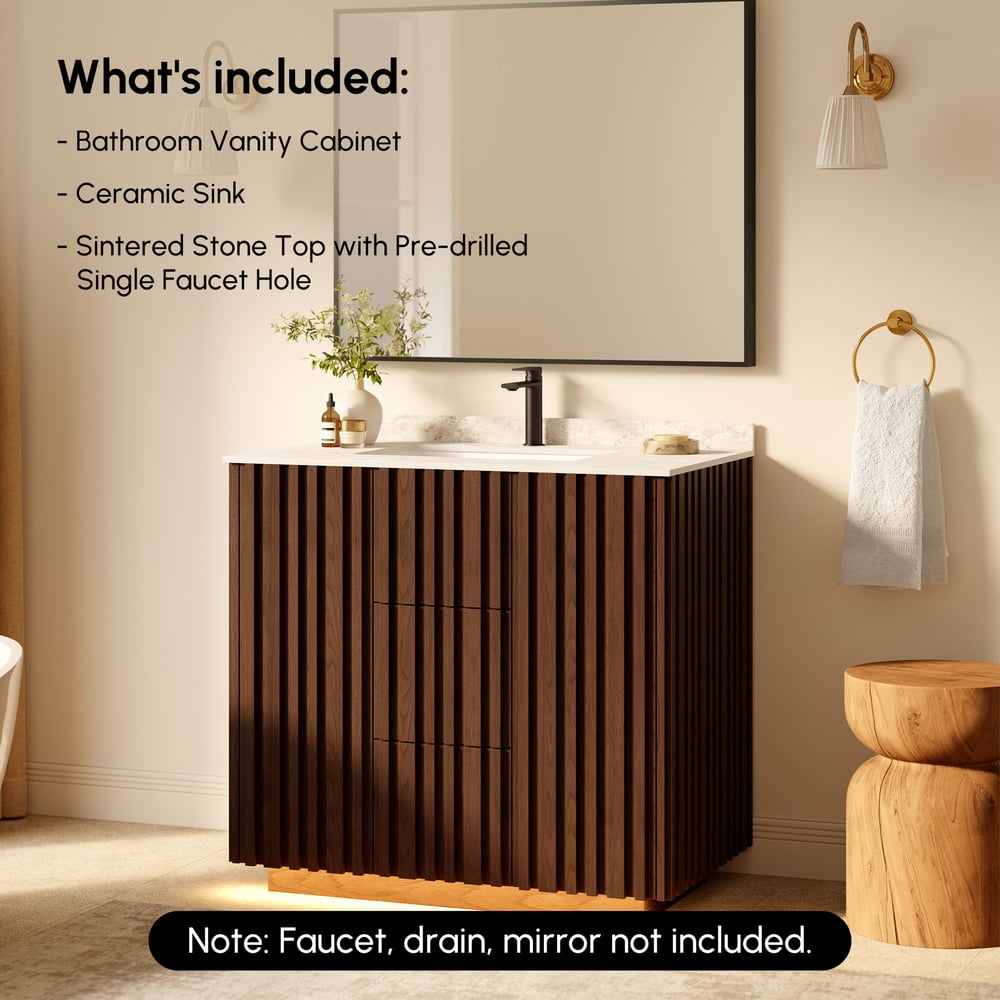 Aura 36"  Fluted Freestanding Bathroom Vanity with Sink and Light