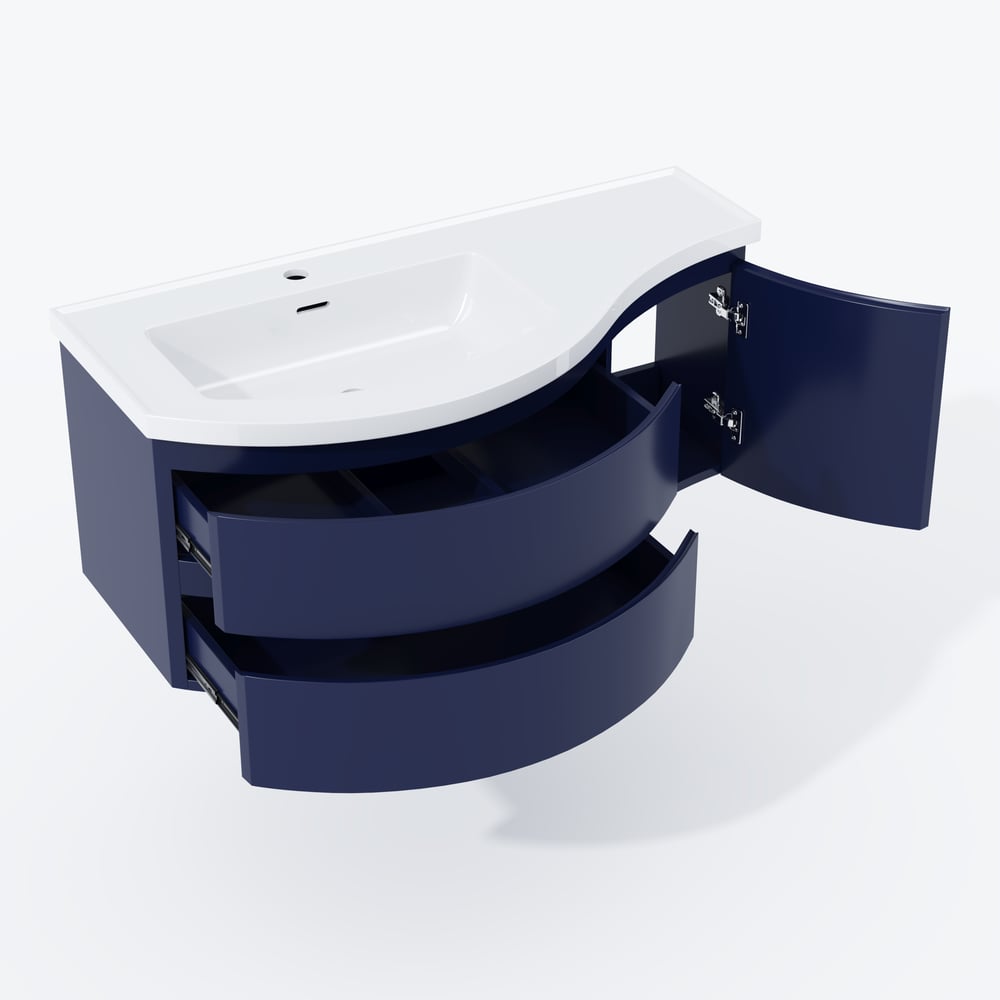 35" Navy  Floating Single Curved Bathroom Vanity with Sink & Storage