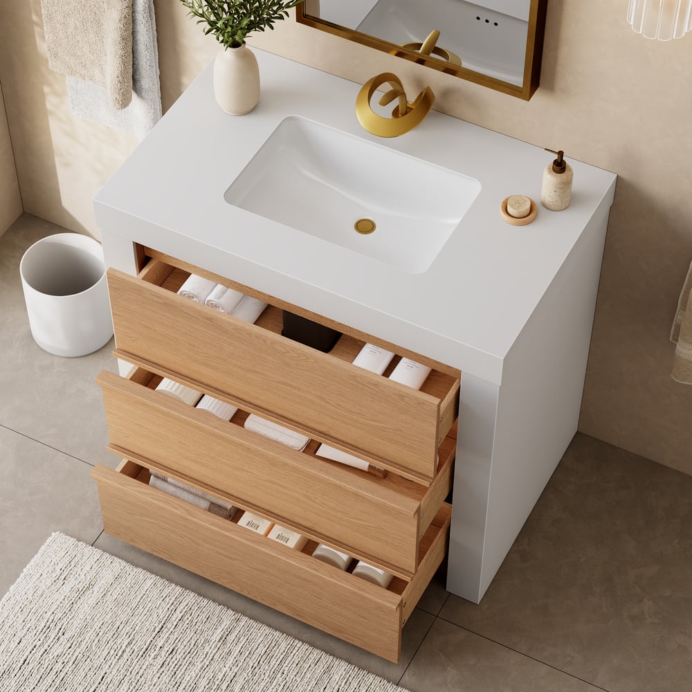 36" Single Bathroom Vanity with Ceramic Sink, Sintered Stone Top