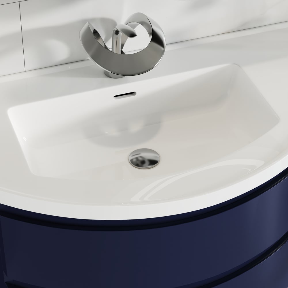 35" Navy  Floating Single Curved Bathroom Vanity with Sink & Storage
