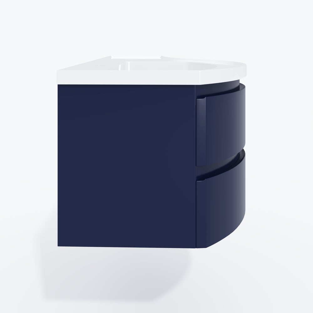 Floating Curved Bathroom Vanity & Round LED Medicine Cabinet Set Left Offset