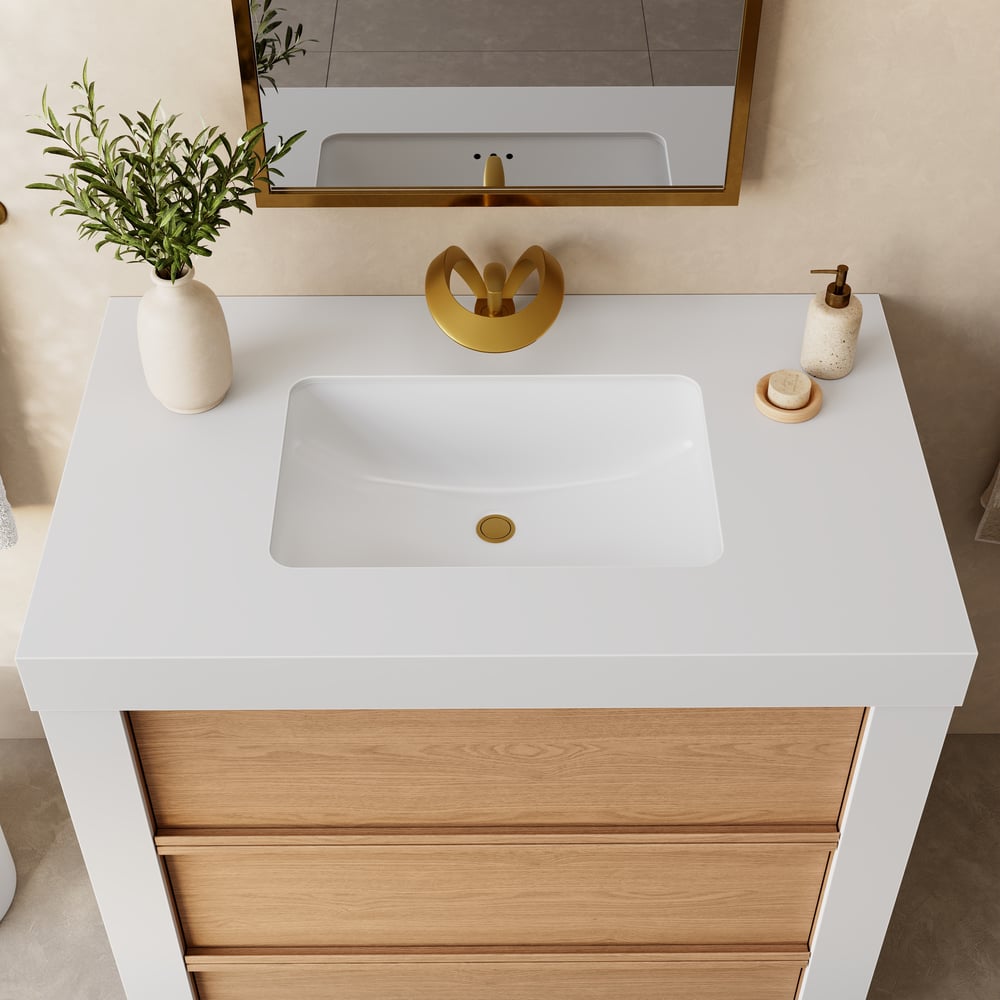 36" Single Bathroom Vanity with Ceramic Sink, Sintered Stone Top