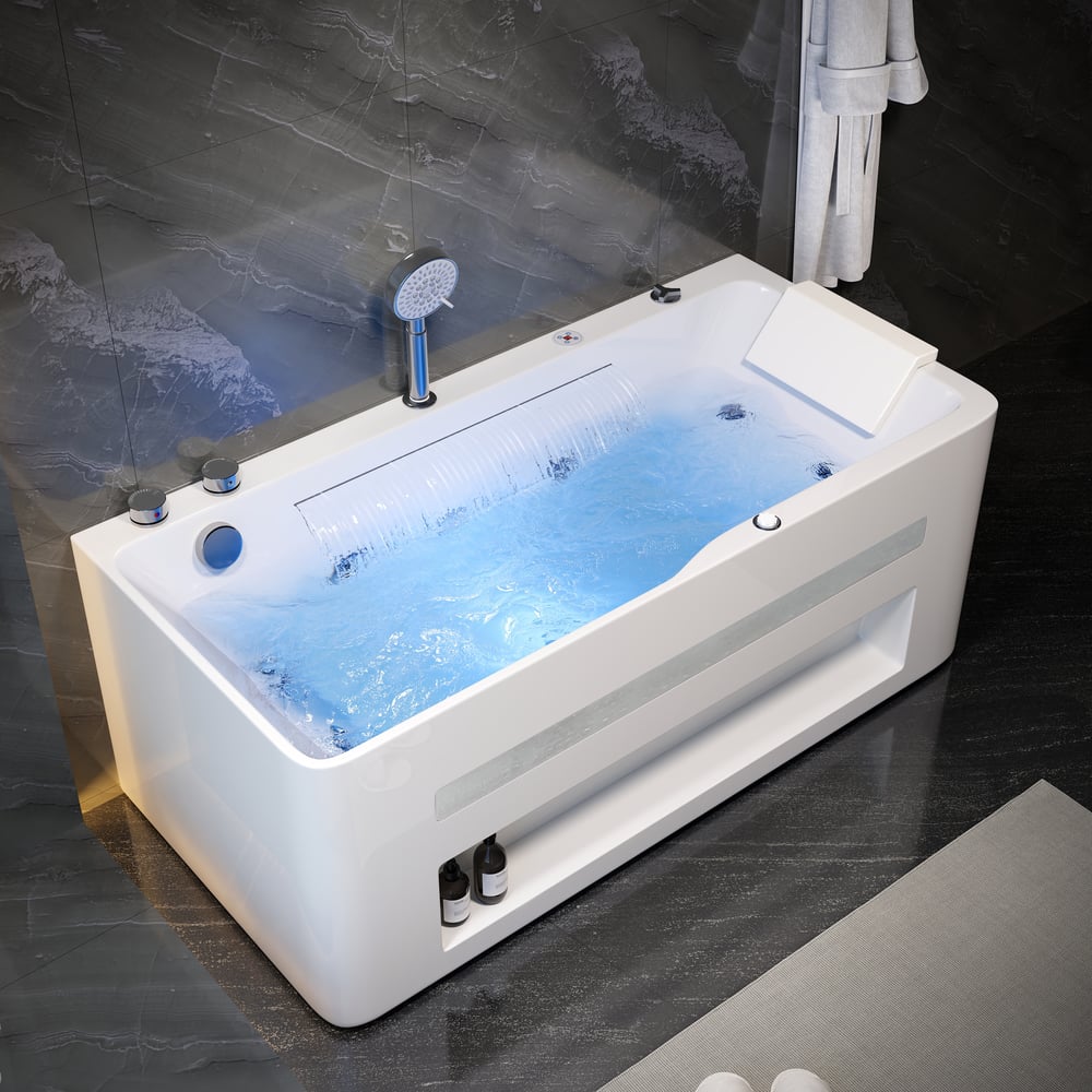 59" Whirlpool Bathtub with Thermostatic Control & Massage Jets & LED Lighting