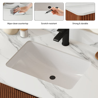 36" Fluted Single Bathroom Vanity with Sink and Sintered Stone Top