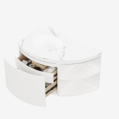 Modern 36" Corner Floating Single Bathroom Vanity with Sink, LED Light, Storage