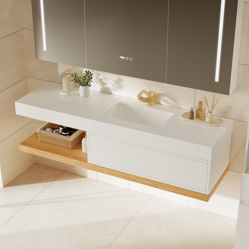 59" Floating Bathroom Vanity & LED Medicine Cabinet Set