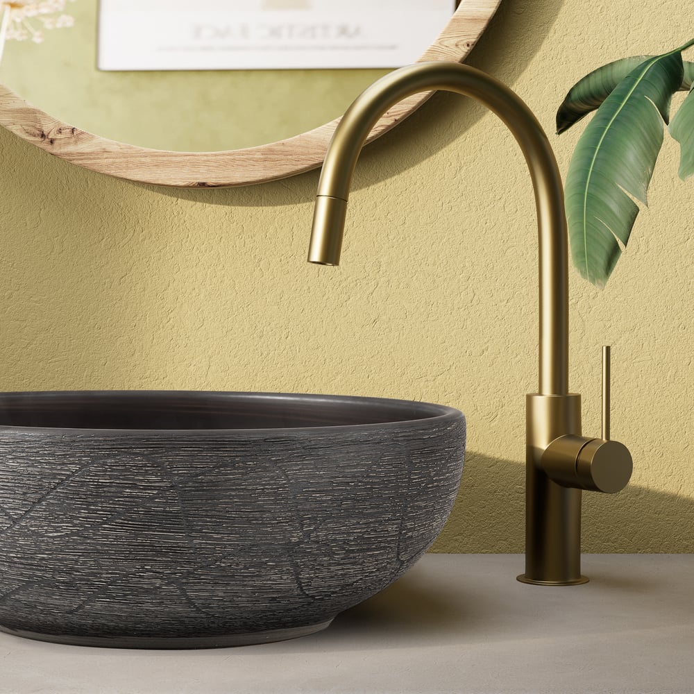 16" Grey Round Ceramic Bathroom Sink – Matte Glazed Vessel Sink