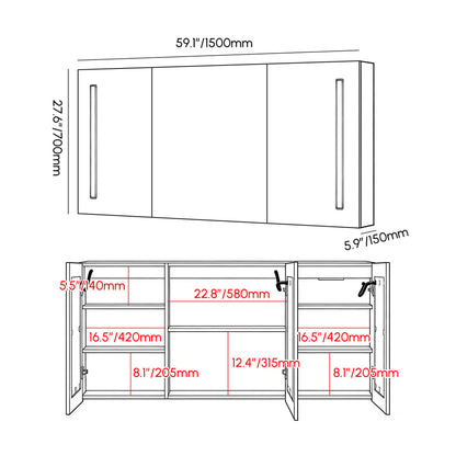 59" Floating Bathroom Vanity & LED Medicine Cabinet Set