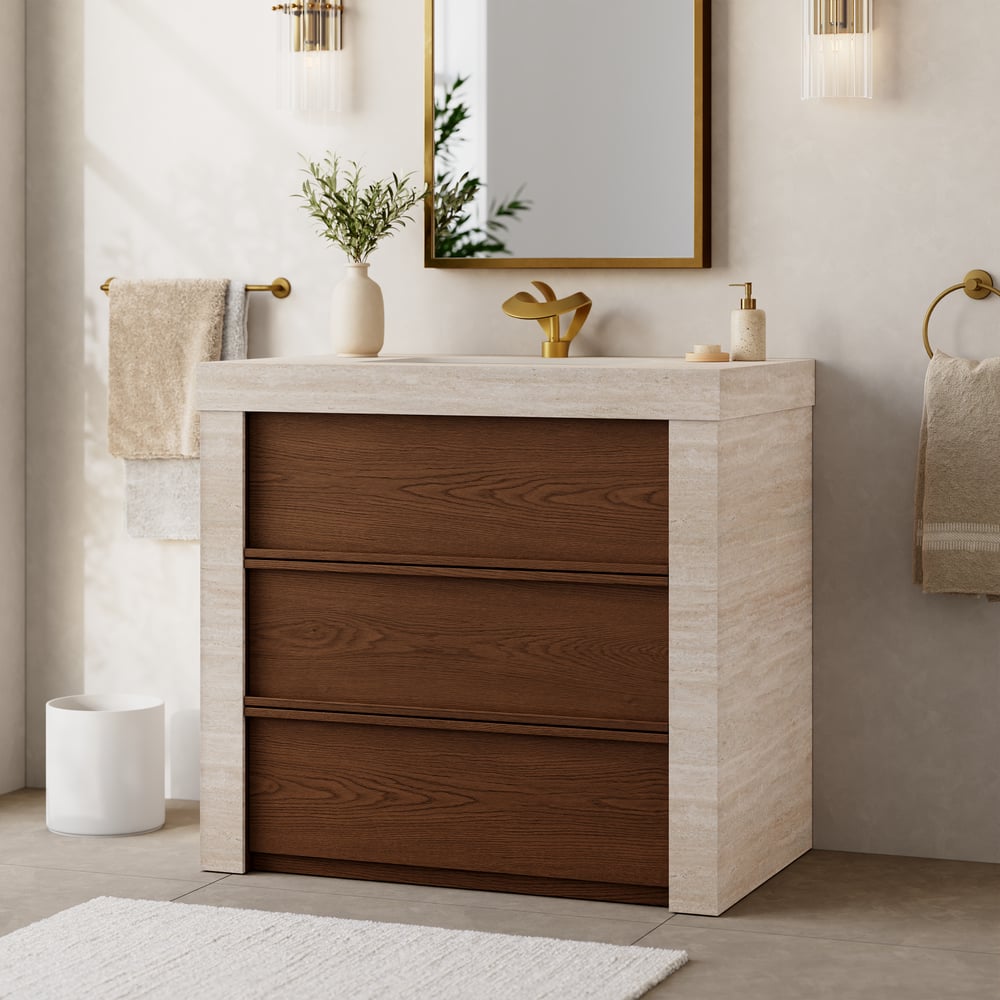 36" Single Bathroom Vanity with Ceramic Sink, Sintered Stone Top