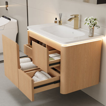 Modern  32" Floating Bathroom Vanity  with Sink, LED Light, Ample Storage