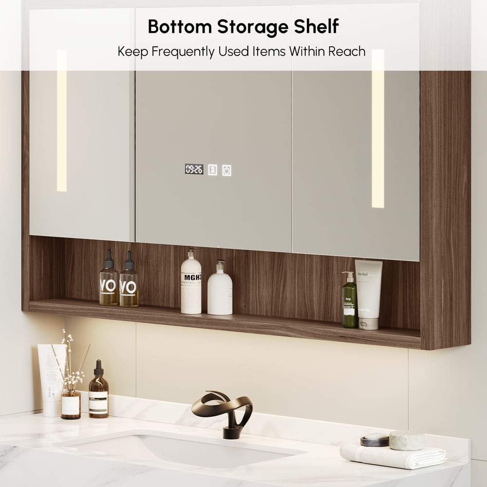 39.3" Walnut Bathroom Vanity & LED Medicine Cabinet Set